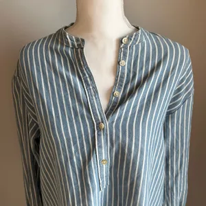 Faherty Blue and White Striped Nautical Tunic Natural Button Up Blouse Size S thumbnail 4