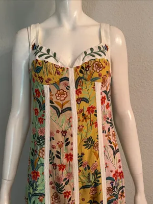 Christian Lacroix Linen Floral Midi Dress | Yellow, Mint & Pink | Size 6🌼💗 thumbnail 9