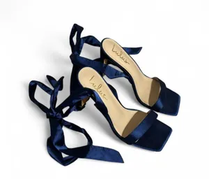 Navy blue Lulus satin ankle strap heels thumbnail 1
