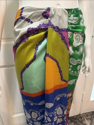 8 Birdies Colorful Paisley Print Knot Twist Midi Skirt Sarong Style Boho S S. A1 thumbnail 2