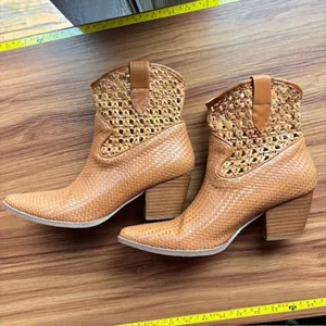 Coconuts by Matisse Kelly 7.5 Tan Woven Western Ankle Boots Pointed Toe Boho thumbnail 4