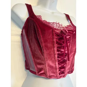 Victoria's Secret Corset Top Womens Medium Burgundy Velvet‎ Dream Angels Bustier thumbnail 3