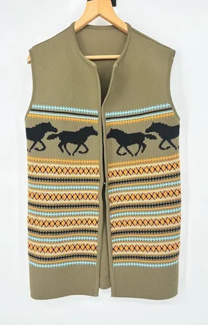 Vintage Horse Sweater Vest Womens Equestrian Cowgirl Rodeo‎ Ranch Western Medium thumbnail 1