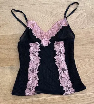 Dolce & Gabanna - Sheer Mesh and Lace Camisole in Black & Pink thumbnail 1