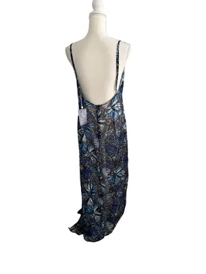 TOLUCA Butterfly Blue Sheer Maxi Gown Dress Size L NEW NWT thumbnail 11