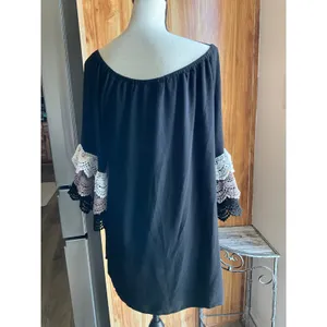 UMGEE USA Women's Large Black Boho Tunic Blouse Crochet Lace Bell Sleeves thumbnail 3