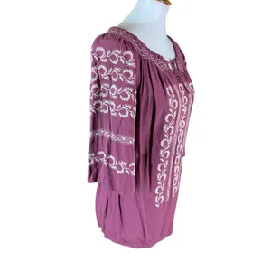 Sincerely Mary Boho Peasant Top Embroidered 3/4 Sleeve Tunic Blouse Purple Small thumbnail 4