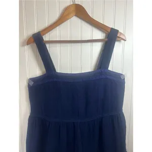 Tommy Bahama Navy Blue Tiered Mini Dress Size L 100. % Cotton vacation beach thumbnail 2
