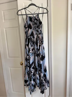 Free People Intimately Tropical Floral Smocked Halter Maxi Dress Black Blue S thumbnail 8
