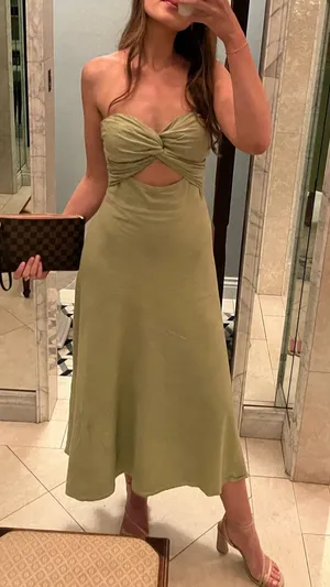 Petal & Pup Green Strapless Dress with Elegant Design thumbnail 1