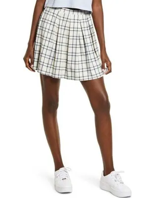 bp Amanda Tennis Mini Skirt Windowpane Print Beige Blue Size 2X NWT thumbnail 1
