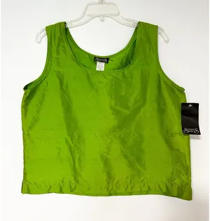 Stephanie Specs Womens 100% Silk Tank Top Lime Green Scoop Neck Shell Large NWT thumbnail 1