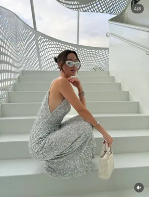 Zara Silver Sequin Spaghetti Strap maxi Dress evening party holiday thumbnail 3
