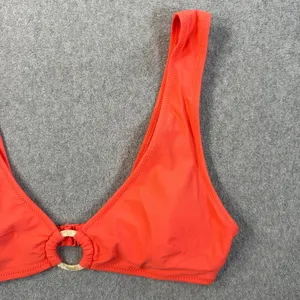 Aerie Scoop Plunge Bikini Top Women's Medium Coral Swimwear Ring Accent thumbnail 3