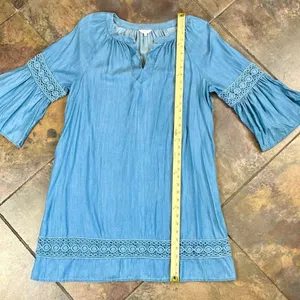 Crown & Ivy Blue V-neck Bell 3/4 Sleeve Denim Dress XL thumbnail 10