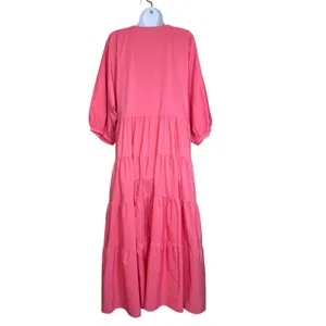 Zara Poplin Panelled Maxi Dress Bright Pink Size Large Wedding Party Event thumbnail 4