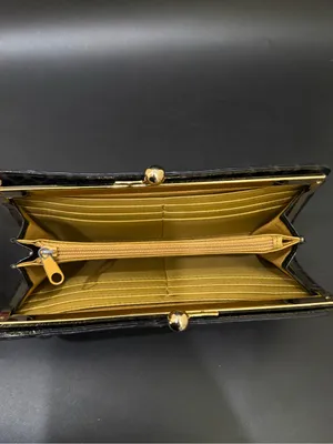 Vintage HOBO International Black Embossed Croc Leather Kiss-lock Clutch Wallet thumbnail 4