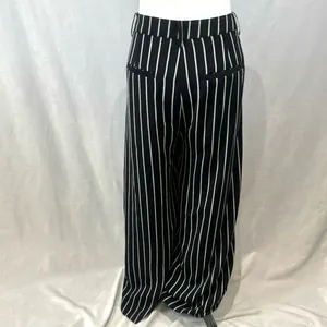 Navy gray and white pinstripe pleated palazzo wide leg trouser pants size large thumbnail 6