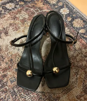 Dolce Vita Black Strappy Heeled Sandals with Gold Orb Detail thumbnail 1