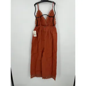 Billabong Lace and Lies Spiced Coral Crochet Trim Wide Leg Jumpsuit‎ Small NEW thumbnail 3