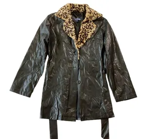Endurance Vegan Leather Coat with Faux Leopard Collar thumbnail 3