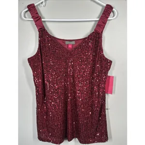 NWT Vince Camuto Small Womens Sequin Tank Top Red Lined V-Neck Party thumbnail 3