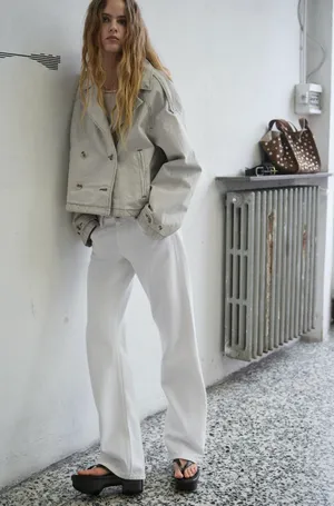 BNWT Zara Blue/Grey Washed Herringbone Jacket  thumbnail 5