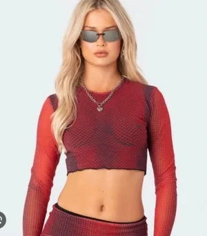 Edikted Red Mesh Long Sleeve Top thumbnail 1