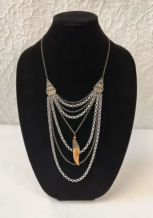Vintage Women's Necklace Multi Strand Brass Gold Tone Western Retro Boho Layered thumbnail 1