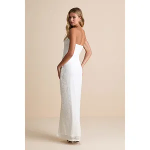 NWT Lulus Exquisite White Velvet Burnout Strapless Maxi Dress Wedding Bride Sz L thumbnail 3