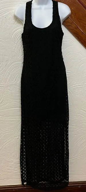NWT American Rag Maxi Dress Womens Black Lace Racerback‎ Sheer Hem Slit Small thumbnail 1