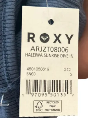 Roxy Blue Ribbed Scoop Crop Tank with Tropical Graphic thumbnail 7