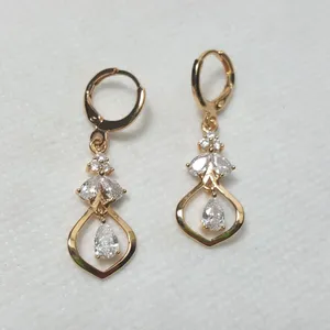 18K Yellow Gold Filled White Zircon Topaz Quartz Drops Earrings thumbnail 1