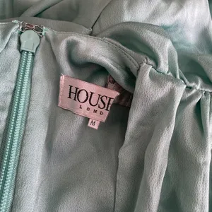 House of CB Pascale Aqua Draped Plunge Satin Mini Dress Womens Size M Mint Green thumbnail 6