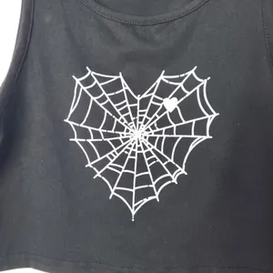 Unbranded Black Spider Web Heart Casual Graphic Tee Sleeveless Tank Crop Top S thumbnail 2