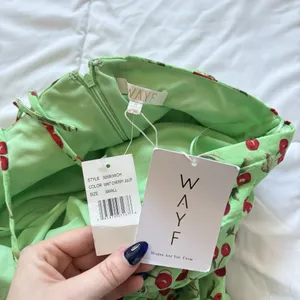 NWT Green Ruched Halter Tie Mini Bodycon Dress Womens‎ Size Small Cherry Summer thumbnail 6