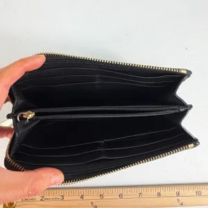 Coach Wallet Saffiano Accordion Black‎ Zip Crossgrain Leather Gold Tone Hardware thumbnail 8