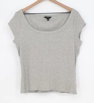 Banana Republic Top Womens L Ribbed Knit Scoop Neck Grey Short Sleeve Excellent thumbnail 1