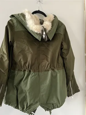 Zara Olive Green Faux Fur Hooded Parka Jacket XS Utility Military Winter Outdoor thumbnail 9