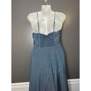 Wayf Dress Womens Medium Blue Striped Sweetheart Smocked Maxi Sundress Boho thumbnail 6