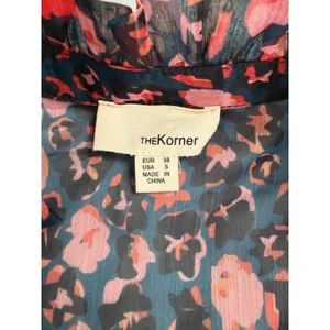 THE Korner Floral Chiffon Ruffle Neck Mini Dress Red Pink Navy Size S 9229151‎ thumbnail 5