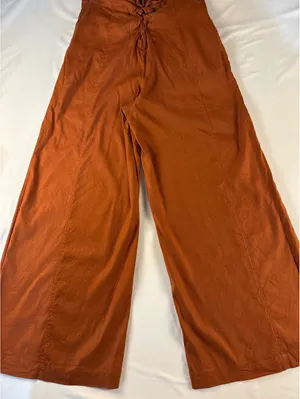 Anthropologie Rust Orange Wide-Leg Linen Blend Pants thumbnail 1