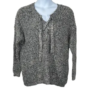 Aerie Chunky Lace Up Sweater XL Gray Confetti Knit Cozy Oversized Pullover thumbnail 14
