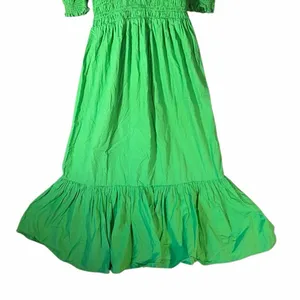 BOII Green Smocked Puff Sleeve Maxi Dress XS Cotton Tiered Ruffle Cottagecore thumbnail 3