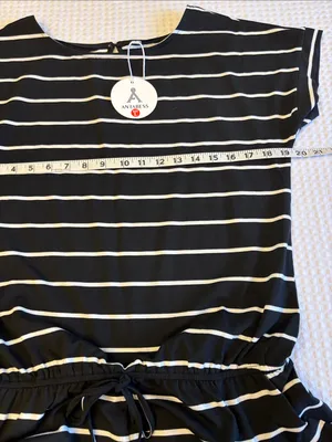 NEW! ANRABESS Size LARGE Black & White Striped Shorts Romper Short Sleeve thumbnail 9