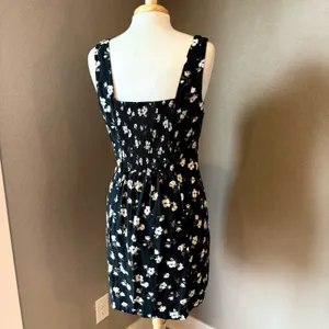Old Navy Black Floral Smocked Square Neck Mini Dress Large thumbnail 3