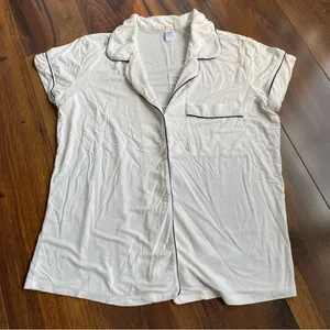 Eberjey Gisele Modal Men’s Style Button Down Pajama Top White Black Piping M thumbnail 1