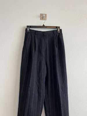 Vintage 90s High Waist Black Pleated Dress Pants with Stripes thumbnail 4