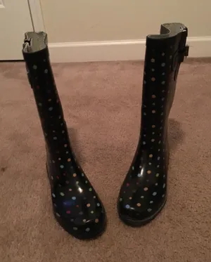 Merona Women's Polka Dot Rain Boots Rubber Boots Water Black Size 9 thumbnail 1