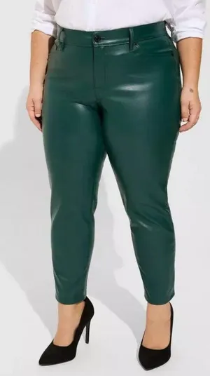 Torrid Dark Green Faux Leather Pants Size 18 Plus Coated Pull-On Dark Academia thumbnail 1